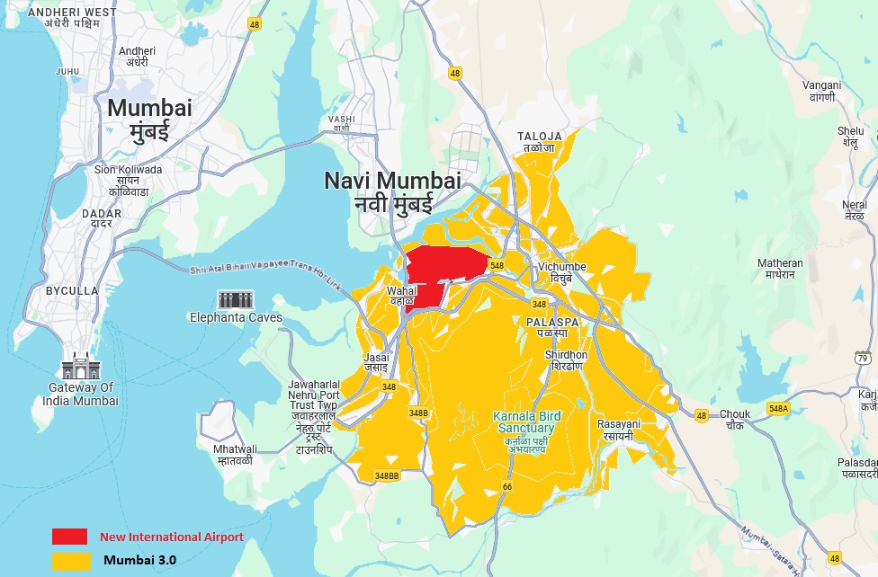 Reference map highlighting the Mumbai 3.0 region and new international airport